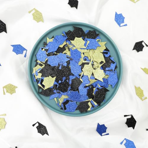 Image of 200PC Black Blue Gold Grad Cap Graduation Confetti for Table Glitter Graduation Hat Table Scatter for Class of 2026 Grad Party Decorations