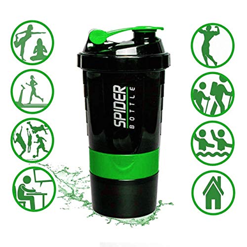 Image of Protein Shaker Bottle / 100% Leakproof Guarantee Sipper Bottle Ideal for Protein Shaker Bottle / 500ml with 2 Storage Compartment Cup for Gym, Yoga, Hiking, Cycling, BPA Free Material.(Green)