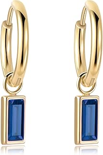 18K Gold Plated Hoop Square Dangle Earrings Emerald Green Blue Red Black Cubic Zirconia Earrings Dainty Pretty Drop Jewelry