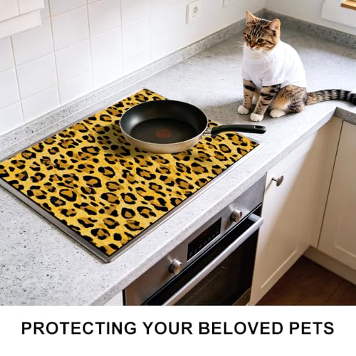 Image of Leopard Print Gold Black Animal Stove Top Cover 28.35x20.47in