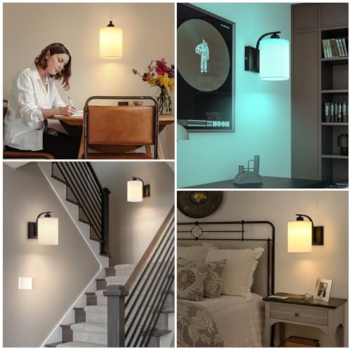 Image of Battery Operated Wall Sconce with Remote Control, Black Rechargeable Fabric Wall Lights Set of 2, 15 Colours Wireless Wall Sconce with 3000mAh Dimmable Detachable Bulb for Bedroom Living Room Hallway