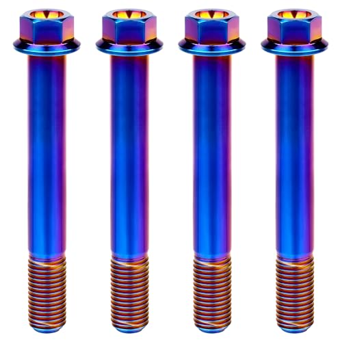 Image of Titanium Bolt M12 30 35 40 45 50 55 60 65 70 75 80 85 90mm Hex Small Flange Head for Motorcycle Car Modification Pack of 4 (M12x90mm Pitch 1.25, Burnt Blue)