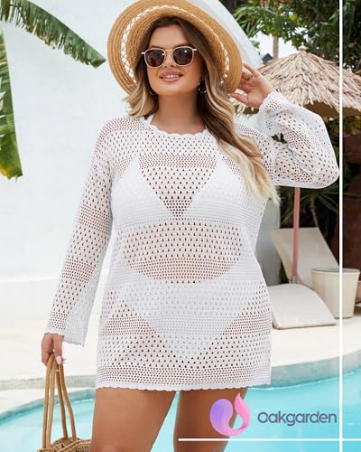 Women's Plus Size Swimsuit Cover Up Crochet Bathing Suit Coverups Hollow Out 2025 Long Sleeve Beach Dress Swimwear2