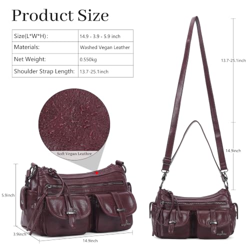 Image of Angel Kiss Hobo Purses for Women Crossbody Shoulder Bag Ladies Multi Pocket Handbags with Adjustable Shoulder Strap | Soft Vegan Leather