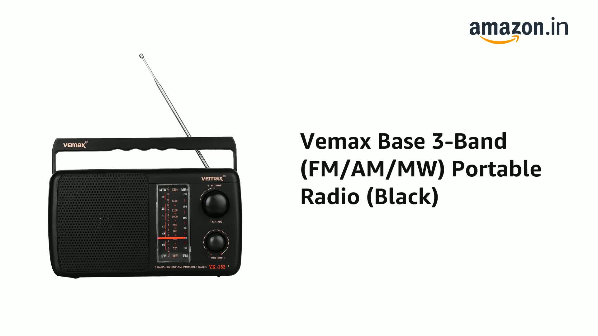 Vemax Base 3-Band (FM/AM/MW) Portable Radio (Black) : Amazon.in