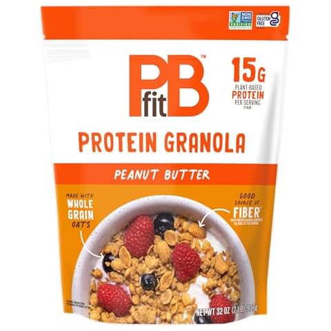 PBfit Peanut Butter Protein Granola, 15g Plant-Based Protein 22% DV, Made with Whole Grain Oats and Chia Seeds, Gluten Free, for Protein Snacks Cereals Breakfast Yogurt, 32 Oz Bag Cover