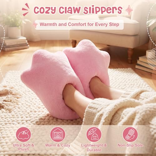 Image of Meanplan Duck Slippers, Winter Feet Slippers Yellow Cartoon Shoes Fluffy Claw Paw Shoes Halloween Party Gift