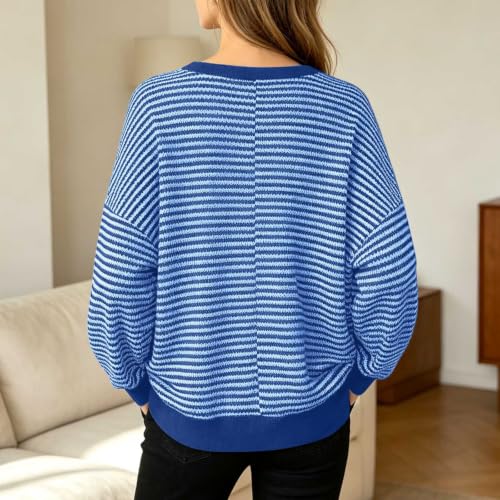 Oversized Sweaters for Women Side Split Long Sleeve Knit Striped Sweater - image 3