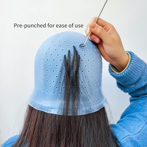Stränchen Haube Strähnenhaube Haare Färben Zubehör Strähnchen Set 9 Stück Strähnchenhaube Haare Friseur Szubehör Färbung Kit Werkzeug einschließlich Strähnchen Set, Ohrbedeckung, Schürze, Handschuhe