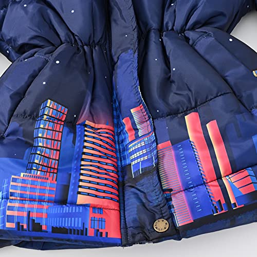 Girl's Flower Print Parka Winter Coat with Hooded Toddler Girls Puffer Jackets Thick Snowsuit Windproof Outerwear (Blue, 2-3 Years)3