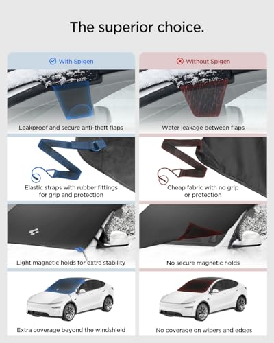Spigen Magnetic Windshield Protector Cover for Cars – Shields Leaves, Pollen, Sap with Full Windshield Coverage, Waterproof Foldable Summer Sun Visor, Fits Tesla Model Y Juniper & 3 Highland - image 2