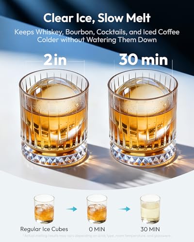 Image of EUHOMY 2 inch Ice Ball Maker Countertop, 4Pcs Ready in 40Mins, 144Pcs /day, Self-Cleaning Sphere Ice Maker Machine with Crystal Clear Ice, Round Ice Cube Maker for Whiskey & Bourbon