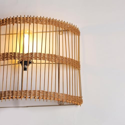 Image of Habere India-All the Cultures Fabricating India Wall Lamps for Bedroom | Decor Lights | Night Lamp for Bedroom | Wall Mount Lights | Cane Lamp - Semicircular (M:40 * 31 * 16 cm)