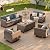 UDPATIO Patio Furniture 4 Pieces Outdoor Wicker Rattan Chair Balcony Conversation Sets Porch Furniture Sectional Loveseat w Cushions and Table for Backyard Pool Garden (Brown-Beige)
