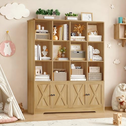 FINETONES Kids Bookshelf with Doors and Storage