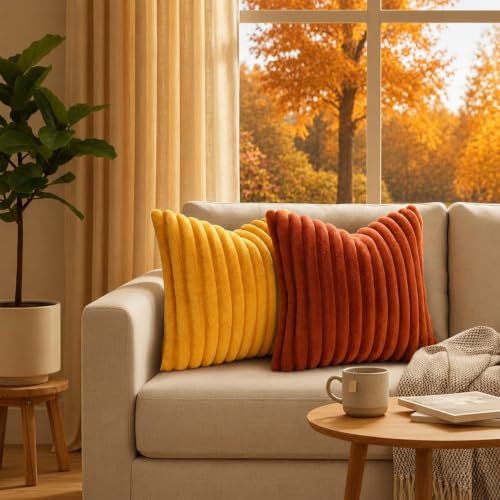 Simmore Faux Fur Striped Rust Throw Pillow Covers 20x20 Set of 2 by Simmore - Used condition - Image 4