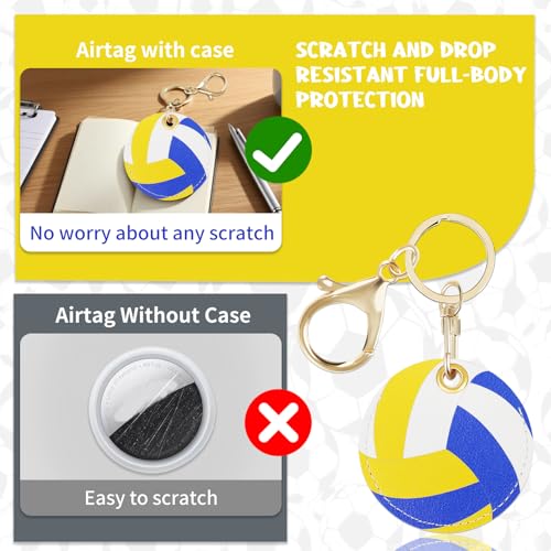 Volleyball Keychain Holder for AirTag, Premium PU Leather GPS Tracker Case with Phone Lanyard Tether Tab, Anti-Scratch Protective Cover for Keys, Kids Backpack, Luggage - Sports Gift for Girls & Boys — view 4