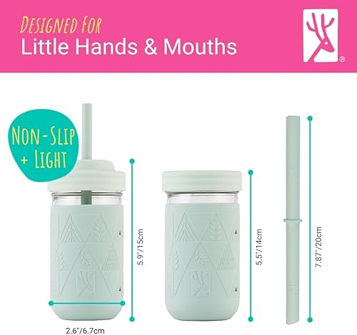 Miniatura 6 de Elk and Friends Vasos para niños y niños pequeños  Los tarros de cristal originales de 12 onzas con mangas de silicona y pajitas de silicona  Vasos