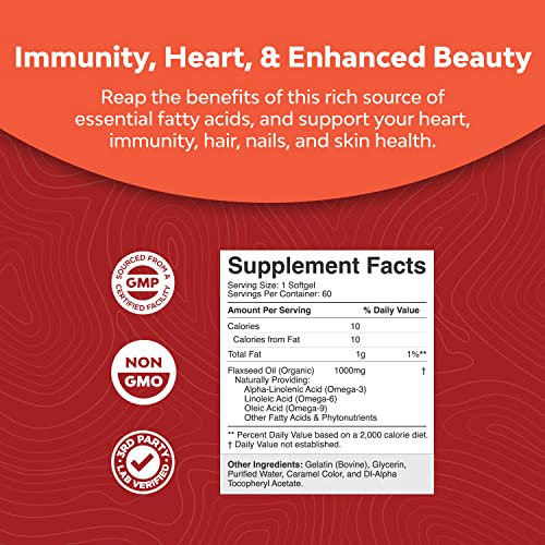 Omega Flaxseed Oil 1000Mg Softgels - Flax Seed Oil Softgel For Brain Support Constipation Relief Cycle Support And Heart Health Supplement - Natural Omega 3 6 9 Supplement For Hair Skin And Nails #TOP2
