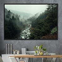 Framed Canvas Wall Art Forest Rivers Group Multicolor Nature Photography Realism Relax/Calm - 16x24 inches