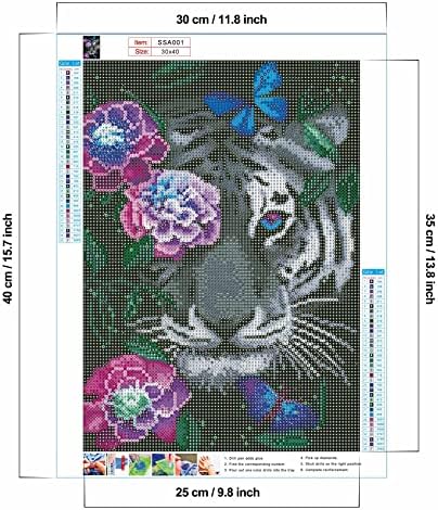 DAERLE Diamond Painting Tiger, Diamond Painting Kit for Adult, DIY Diamond Art Kits, Full Round Diamond Art, Flower Diamond Painting by Number Kit, Diamond Picture Arts for Home Wall Decor 30x40cm