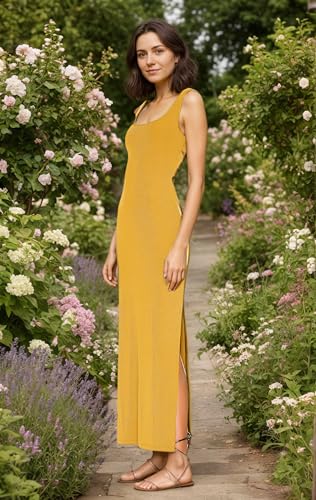 Image of ALENDA DANMOS Women Backless Maxi Dress High Sides Slit Bodycon Tank Dress Twist Low Back Casual Sundress 122