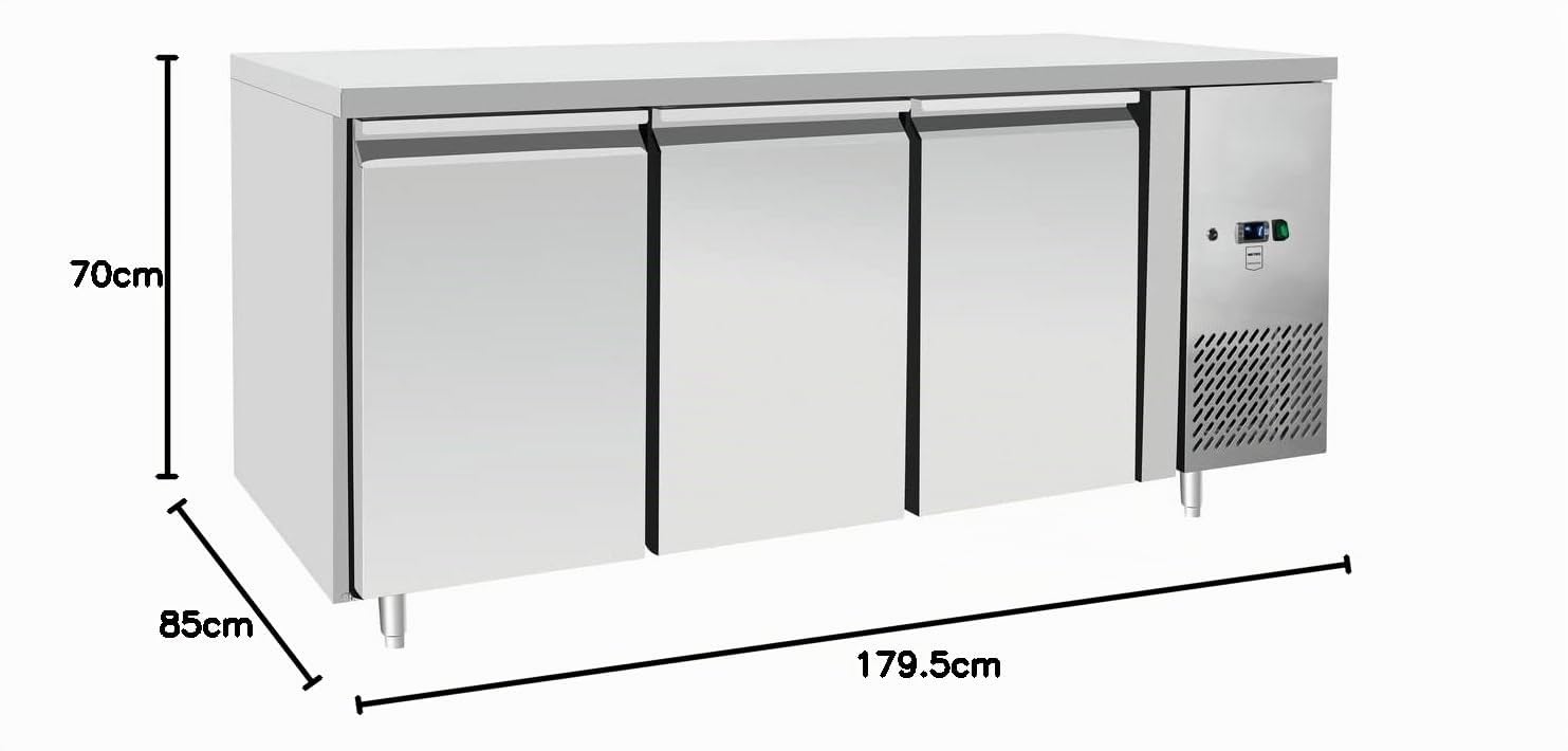 METRO Table réfrigérée GCC3100, inox, 179,5 x 70 x 85 cm, 334 L, froid ventilé, 400 W, avec serrure, argenté