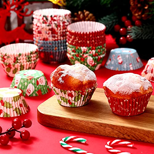 600 Pieces Christmas Cupcake Wrappers, Santa Claus Cupcake Liners, Snowman Cupcake Cups, Xmas Colorful Paper Baking Cups For Cake Candy Make Baking Supplies, 6 Styles (Classic Styles) #TOP1