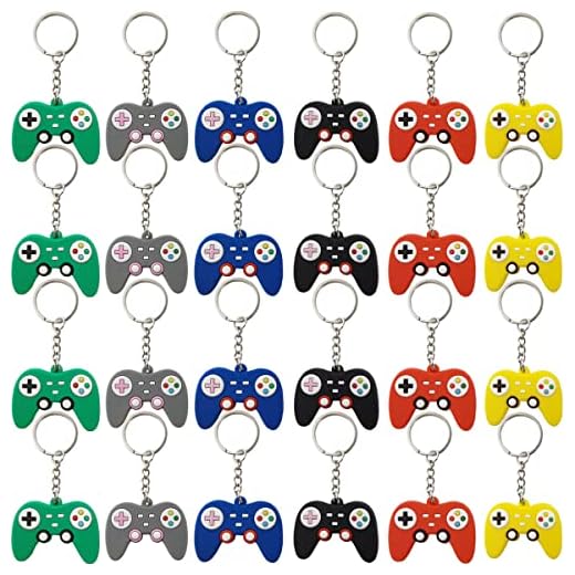 NSBELL 24PCS Video Game Controller Keychains in 6 Colors Video Game Party Controller Handle Key Ring Game Controller Keychain for Video Game Party Favors Birthday Baby Shower