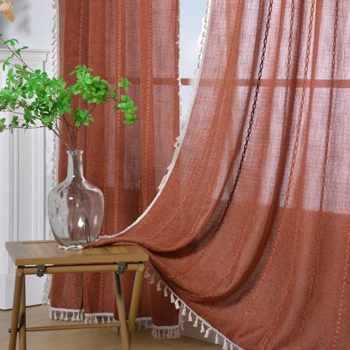 Burnt Orange Boho Curtains Terracotta Farmhouse Curtains for Living Room