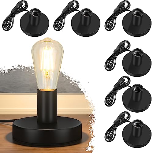 Licperron Table Lamp Base, E26 E27 Black Mini Desktop Night Stand Light Without Shade, Small Short Metal Edison Bulb Holder Desk Exposed Bulb Base with 5.5ft Cord Switch Plug (6 Pack) Licperron Table Lamp Base, E26 E27 Black Mini Desktop Night Stand Light Without Shade, Small Short Metal Edison Bulb Holder Desk Exposed Bulb Base with 5.5ft Cord Switch Plug (6 Pack)