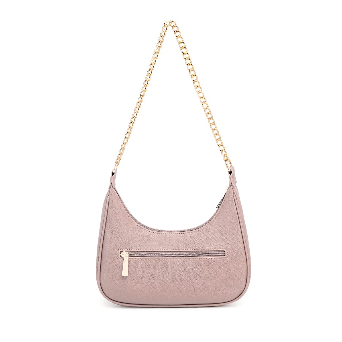David Jones - Petit Sac Porté Epaule Forme Banane Femme - Sac à Main Hobo Bandoulière Chaînes Simili Cuir PU Rigide Porté Sous Epaule Bras - Besace Sacoche Ville Mode Tendance Elegant - Rose