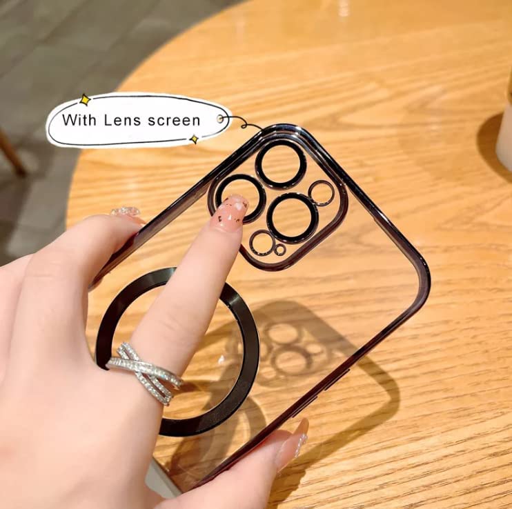 Image of MIDOS Silicone Back Cover Ring Logo Cut For Magsafe Compatible With iPhone 14 Plus Lens Protection Chrome Back Case Cover For-iPhone 14 Plus (2022) 6.7[Silver ]
