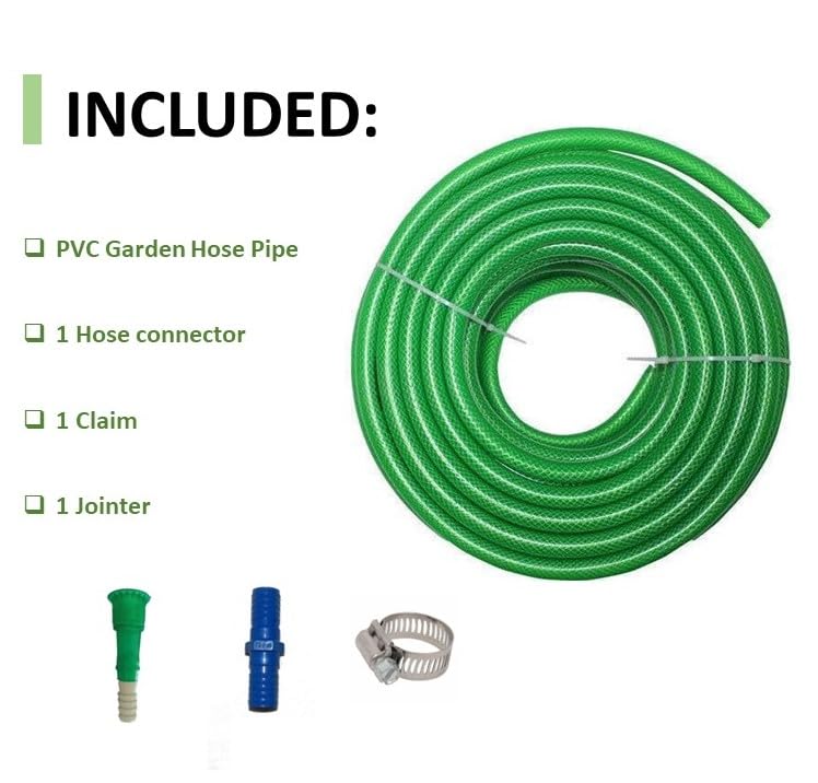 Image of Sylix 1 /2 Inch (12mm) Heavy Duty 3 Layered Braided 30 Meter Long Water Hose Pipe | PVC Braided Pipe | Green Garden Outdoors Pipes with Hose Connector (Green)