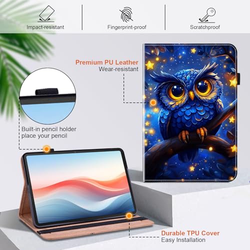 Étui Amazon Fire HD 10 chouette bleue avec support multi-angles pour tablette 13e 11e gén - 3