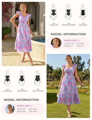 Image of GRACE KARIN Women's Summer Floral Maxi Dress 2026 Ruffle Sleeve Smocked Sundress Flowy Wedding Guest Long Dresses with Pocket
