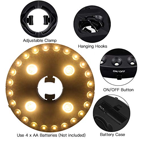 Image of HELESIN Patio Umbrella Light, 28 LED Lights at 200 lumens 3 Lighting Modes Cordless 4 x AA Battery Operated, Umbrella Pole Light for Patio Umbrellas, Camping Tents or Outdoor Use (Warm White)