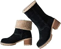 VIMISAOI Women's Fur Lined Winter Snow Boots - Slip-On Mid Calf Chunky Heel Suede Ankle Boots for Warm Comfort