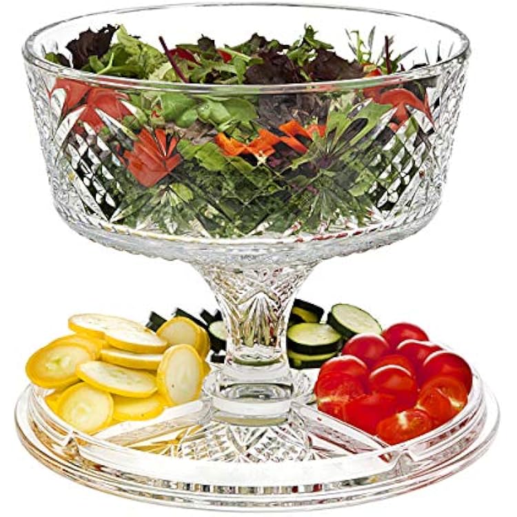 Godinger 4 in 1 Cake Stand, Cake Platter and Serving Plate Platter with Dome Cover, for Pastries, Desserts & More, Multi-Purpose Use - Dublin Crystal Collection