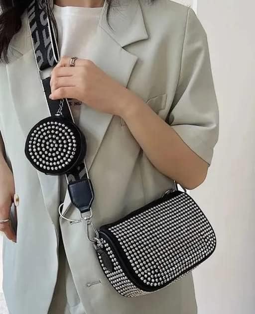 Image of Mini Allover Rhinestone Exotic Decor Bag with Detacheable Shoulder Strap Crossbody Broad Sling Belt with Coin Purse for Girls & Women