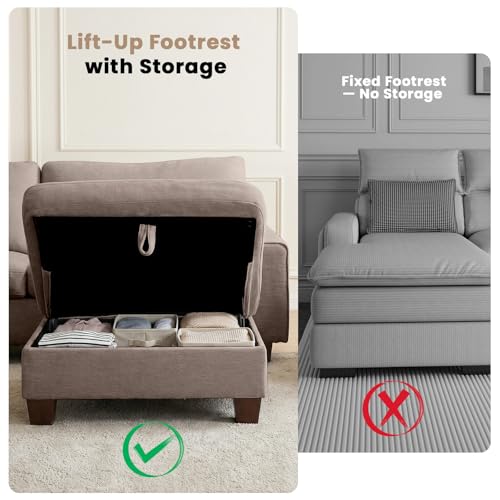Image of DOPEDIO L-Shaped Sectional Sofa with Storage Ottoman, Modern Chenille Recliner Loveseat, Removable Couch Covers, Pocket Spring Cushions, Solid Wood Frame, Easy to Install (88.58inch, Brown)