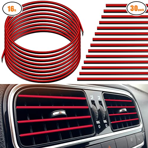 Mckanti Car Vent Outlet Trim, 16 Ft Car Interior Moulding Trim and 30 Pcs Car Air Outlet Decoration Strip PVC Car Decoration Strip Auto-Air Vent Outlet Trim Fit for Most Car