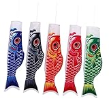 CIMAXIC 日本の鯉のぼり 5枚セット 魚の旗 屋外装飾 お祭りや日常使いに 鮮やかなプリントと耐摩耗性サテン製