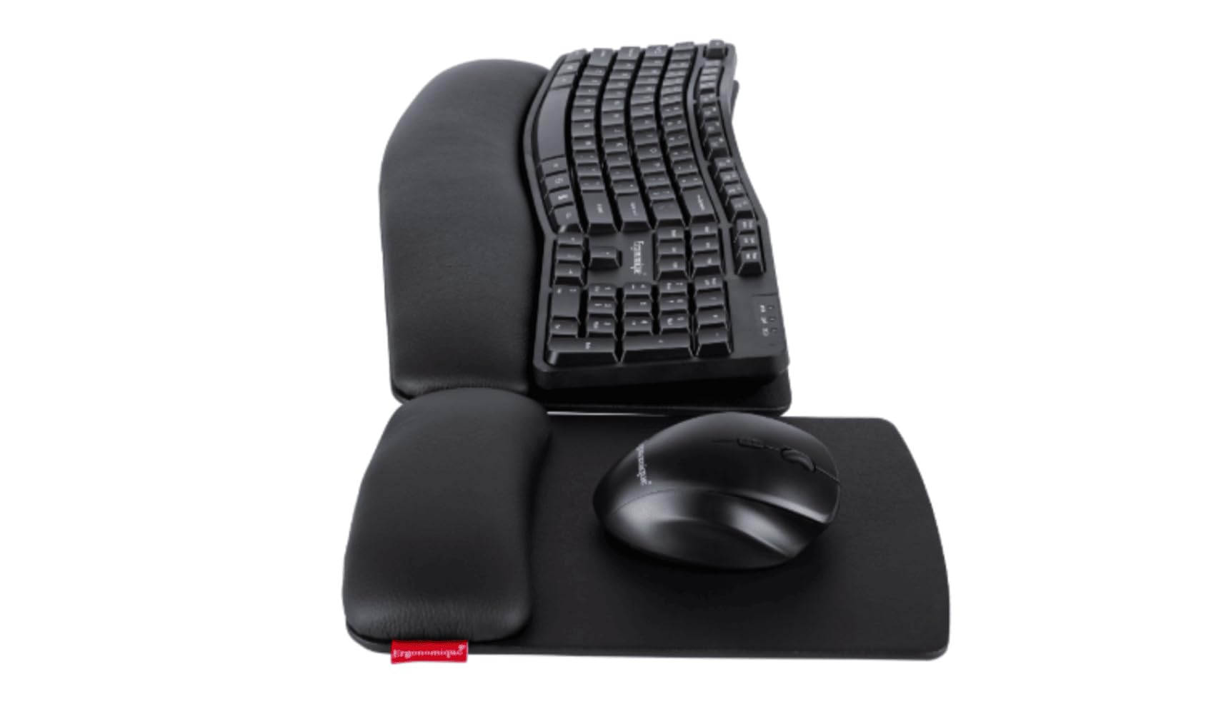 Ergonimique Ergonomisches Set Tastatur & Maus QWERTZ kabellos | ErgoTouch Flow-Modell – Set bestehend aus kabelloser Tastatur, Leder-Handballenauflage, kabelloser Maus und Mauspad