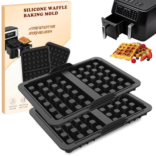 Airfryer Accesorios Waffle Insertar Ninja Hot Air Fryer Accesorios, Compatible con Ninja AF400EU, SL451EU, SL400EU y AF500EU Doble Bandeja para hornear Insertar, 2 Piezas Silicona Belga Waffle Molde