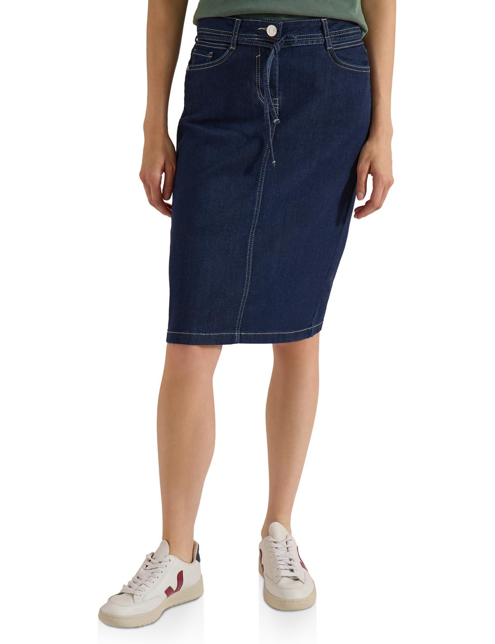 Cecil Damen Knielanger Denimrock mit Gürteldetail