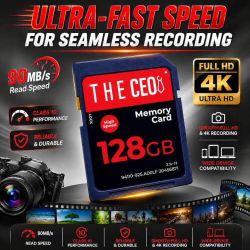 Image of THE CEO SD Card for Camera 128GB Class 10 Memory Card UHS-I Compatible