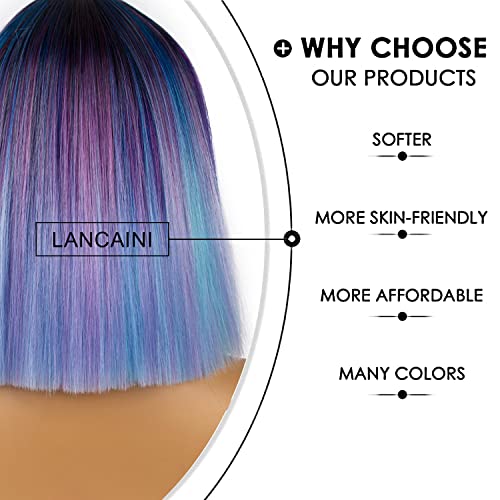 Lancaini Short Bob Wigs With Bangs For Women Synthetic Straight Hair Bob Cut Wig Shoulder Length Fashion Bob Cosplay Wig For Girl Colorful Costume Wigs #TOP3