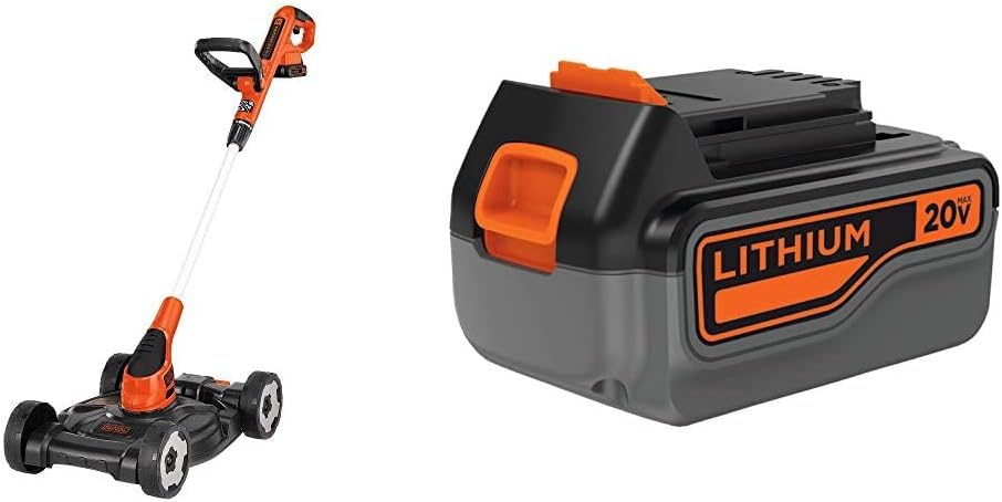 BLACK+DECKER 3-in-1 Lawn Mower, String Trimmer and Edger, 12-Inch with Extra 4-Ah Lithium Ion Battery Pack (MTC220 & LB2X4020)