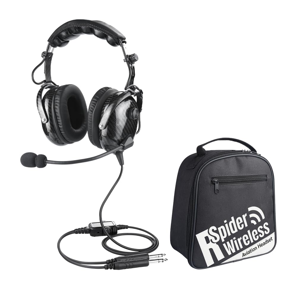 Cuffie aviazione in fibra di carbonio con riduzione passiva del rumore, compatibilità mono e stereo, microfono con cancellazione del rumore, ingresso MP3, include borsa per cuffie